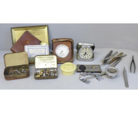 Watchmaker's tweezers, movement holders, travel clock, etc. 