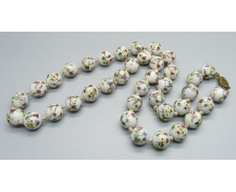 A vintage Oriental ceramic bead necklace, 12mm beads, 44cm 