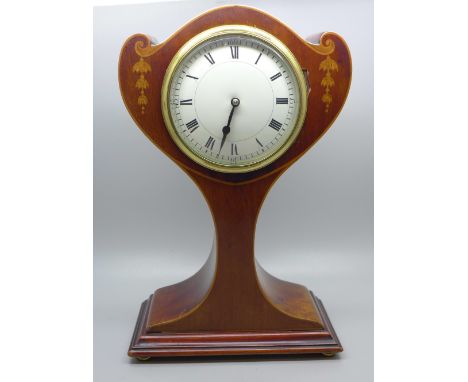 An Edwardian stylised balloon clock with inlaid case, 25cm 