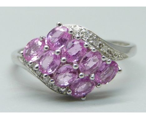 A 9ct gold, pink sapphire and diamond ring, 2.7g, S 