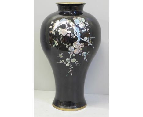 A Chinese enamelled vase with mother of pearl detail, 31cm 