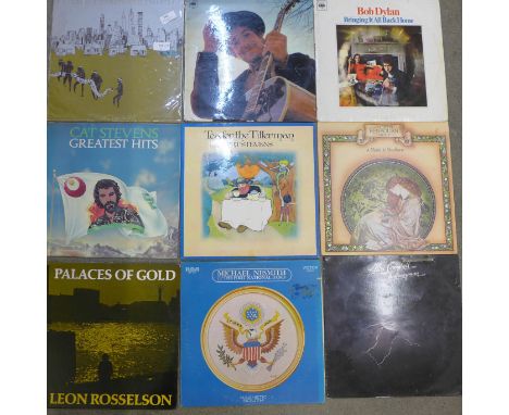 Twelve LP records, mostly singer/songwriter, artists include Joni Mitchell, Bob Dylan, Cat Stevens and Michael Nesmith 