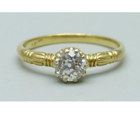 An 18ct gold and diamond solitaire ring, approximately 0.60ct diamond weight, 2.4g, N 