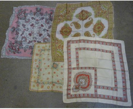 Four vintage silk scarves, a/f 