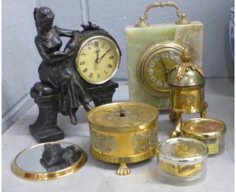 Three clocks, two small music boxes and a timer, etc. **PLEASE NOTE THIS LOT IS NOT ELIGIBLE FOR POSTING AND PACKING** 