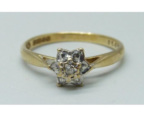 A 9ct gold and diamond ring, 1.83g, L 