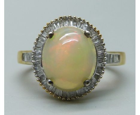 A silver gilt, Ethiopian opal and diamond cluster ring, P 