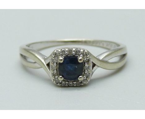 A 9ct gold, diamond and sapphire ring, 1.5g, N 