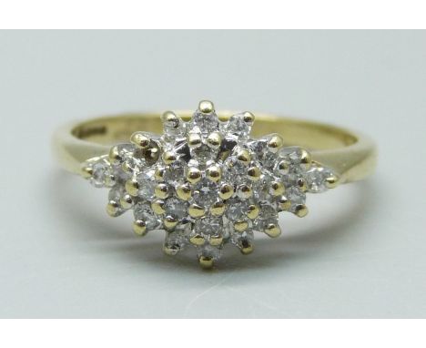 A 9ct gold and diamond ring, 3.3g, P, 0.33ct weight marked on the shank 