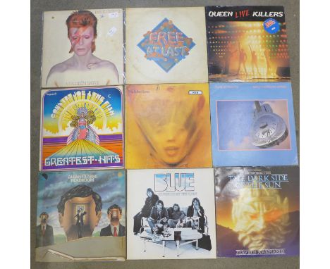 Eleven LP records and one 12" single, mainly rock, artists including Free, Queen, Rolling Stones and David Bowie 