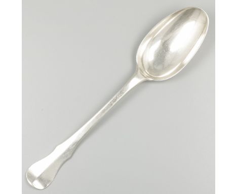Silver dinner spoon, J.B. Tielemans, Saint-Nicolas ca. 1775. Sleek fiddle model with center ridge. Belgium, Sint-Niklaas, J.B