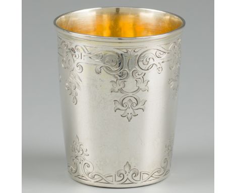 Silver goblet, Crispin Fuller, London 1794. A George III model drinking cup with gilded interior. Richly decorated. United Ki