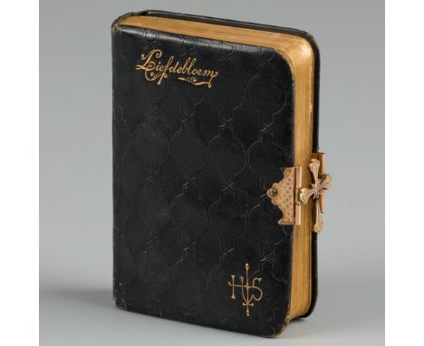 Roman Catholic prayer book with gold lock. Beautiful compact prayer book "Liefdebloem" with leather cover and content by Brep