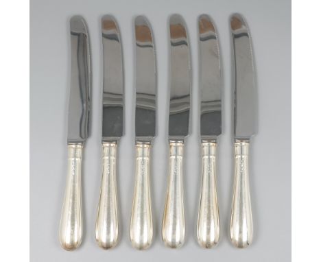 6-piece set of dinner knives, silver. "Hollands Glad". Filled handles and stainless steel blades. The Netherlands, Zeist / Vo