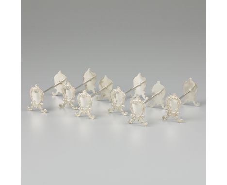 6-piece set of knife rests, silver. With rocailles and vacant cartouche. Belgium, Brussels, Delheid Frères, early 20th centur