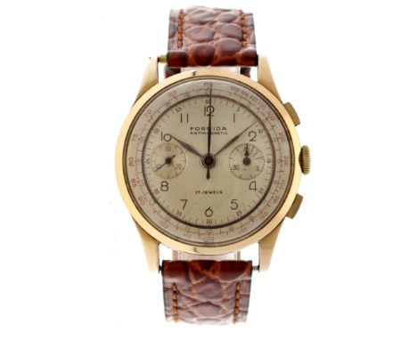 No Reserve - Formida Chronograph 18K. - Men's watch. Case: yellow gold (18K.) - strap: leather - manual winding - condition: 