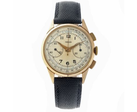 Jaeger Chronograph 18K. Vintage - Men's watch. Case: yellow gold (18K.) - strap: leather - manual winding - condition: good, 