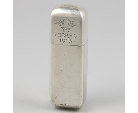 Silver sugar box (special for WWI, 1914-18). This Swedish sugar box was specially made for carrying sugar during the First Wo
