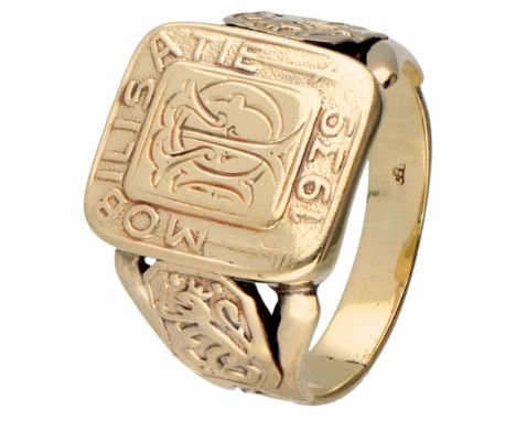 14K. Yellow gold historic signet ring of the Royal Netherlands Army commemorating the 1939 mobilisation. Monogrammed DI, the 