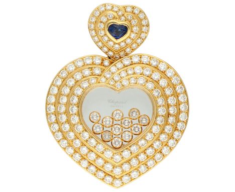 Chopard 18K yellow gold "Happy Diamonds" Heart pendant set with approx. 3.87 ct. diamond and sapphire. Set with 157 brilliant