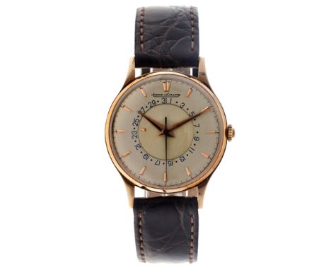 Jaeger-LeCoultre Vintage 18K. Date Disc Calender - Men's wristwatch. Case: rose gold (18K.) - strap: leather - manual winding