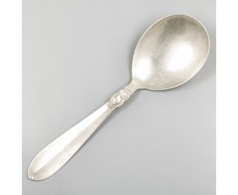 Serving spoon silver. Sleek model with Scandinavian decor. Denmark, Copenhagen, A. Dragsted, 1941, hallmarks: country / year 