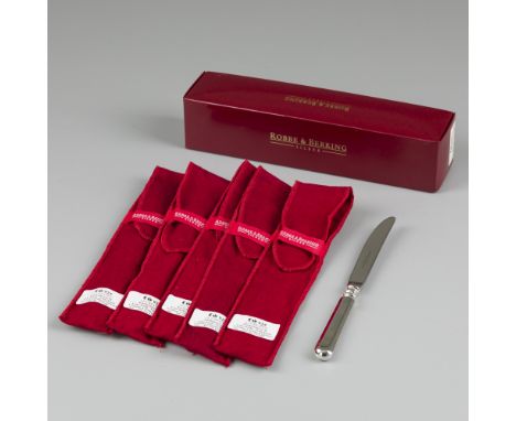 Robbe &amp; Berking 6-piece set of cake  / fruit knives, model Alt-Spaten, silver. Model Alt-Spaten. With cutlery bags and bo