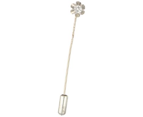 14K White gold tie clip with solitaire diamond. With brilliant cut diamond of approx. 0.29 ct. (VS / H -I). In good condition