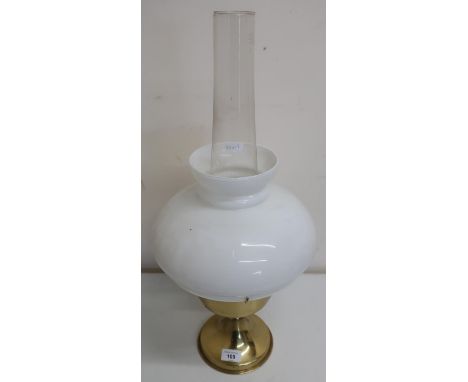 20th C brass paraffin lamp with opaque shade 