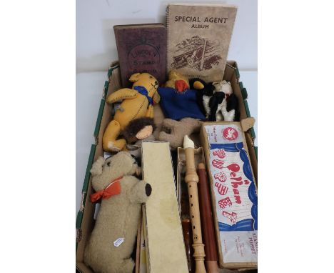 1960's boxed Pelham Puppet "Pirate", small selection of children's soft toys including hand puppets, recorder, chess set and 