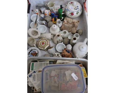 Crested China, Poole pottery lidded container, collection of loose stamps, Brooke Bond tea cards etc 
