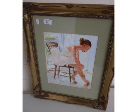 Gilt framed watercolour of a ballerina by R. J. Williams 2007 (44.5cm x 54.5cm including frame) 
