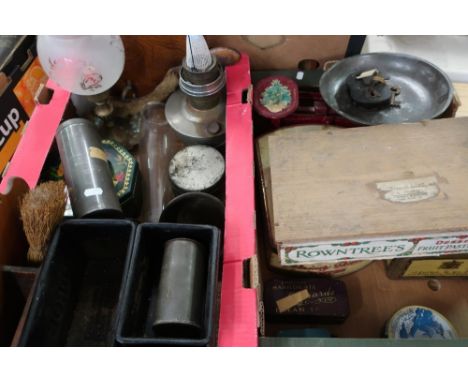 Collection of vintage kitchenalia including Turog loaf tins, two cornflour measures, pastry cutters and dishes, set of kitche