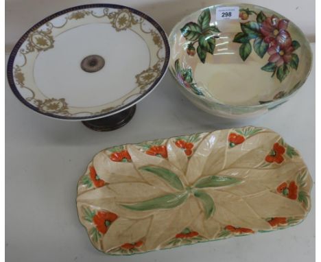20th C Maling lustre 'Dahlia' lustre bowl, a Noritake comport and an early 29th C glazed relief moulded salad tray 