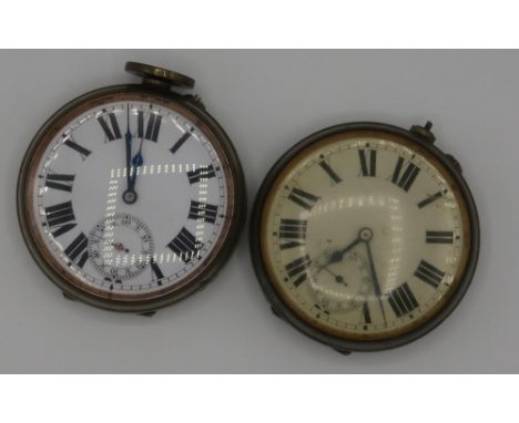 Two early 20th C French automobile Goliath watches in nickel cases, gilt 3/4 plate keyless pin set lever movements marked Aut