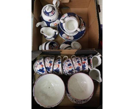 Victorian thirty piece porcelain tea service, blue and white decorated with gilt highlights and a similar part tea service 