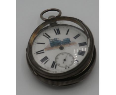Late Victorian silver cased pocket watch, Harrison &amp; Son, Darlington, white enamel dial decorated with S &amp;. D R (Stoc