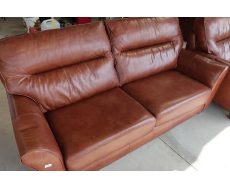 G Plan brown leather two seat sofa and matching armchair (194cm x 91cm x 97cm) (2) 