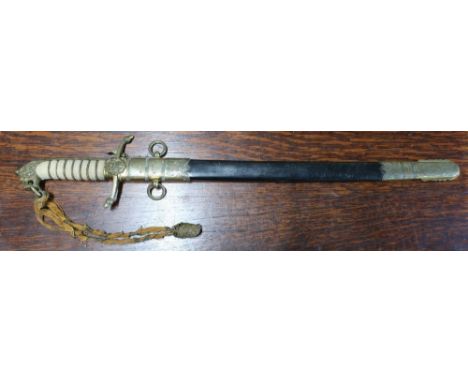 George V Royal Naval officers dirk with 18 inch straight blade with part double edge with engraved detail including crowned f