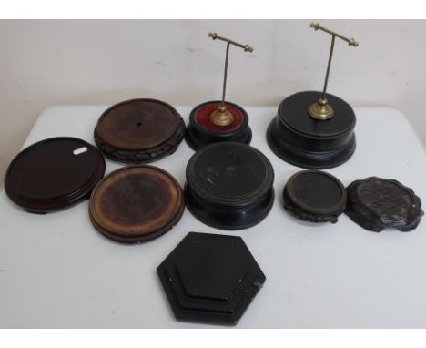 Early 20th C Eastern carved hardwood lamp base, trophy bases etc 