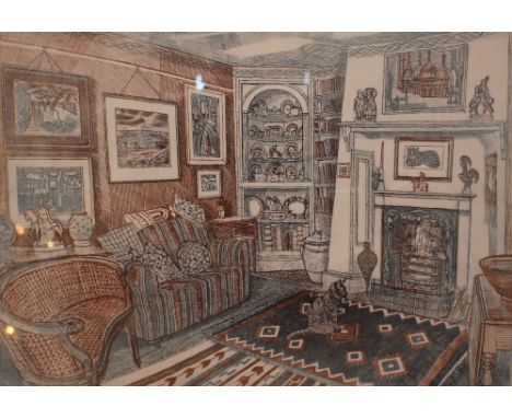Richard Bawden Born 1936, pencil signed limited edition lithograph "The Parlour" 35/85, 41cm x 59cm 