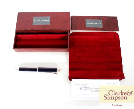 A Georg Jensen silver and enamel fountain pen in original box with certificate 