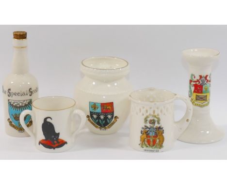 A collection of crested china, including a Vienna City of London teaset, a Willow Art Eton vase, a Devonia Art Burgh Island C