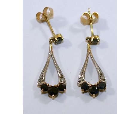 A pair of 9 carat gold gem set drop earrings, 1.7g gross, a collection of silver jewellery comprised of assorted earrings, a 