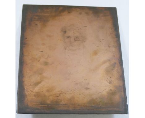 A late 18th/early 19th century engraved copper plate, depicting the portrait of a young man with indistinct signature and ins