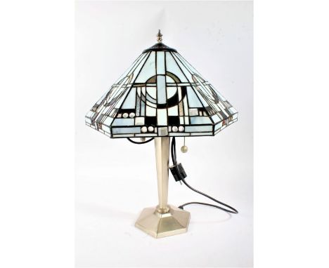 Tiffany style table lamp, with leaded shade of hexagonal form, approx. 53cm tall