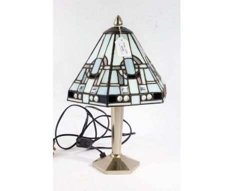 Tiffany style table lamp, with leaded shade of hexagonal form, 37cm tall