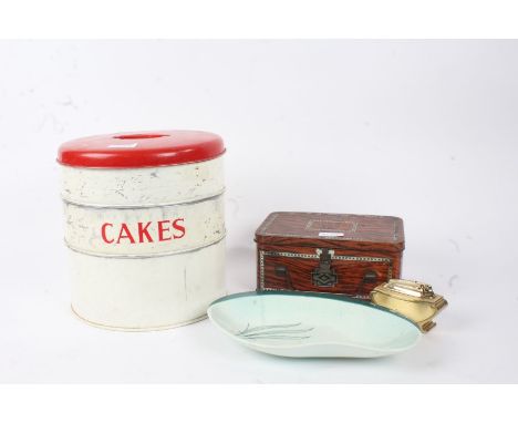 Carlton Ware porcelain dish, of shaped form, together with a Ronson table lighter, a novelty tin lunch box in the form of a w