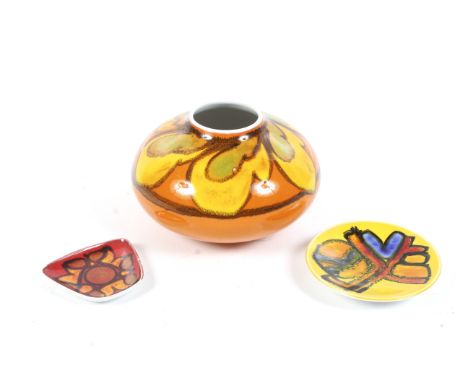 Three mid-century Poole Pottery Delphis items. Including a bowl, H13cm