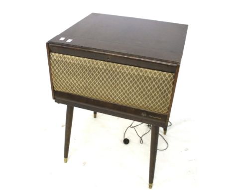 A vintage RCA phonograph record player. Mounted on tapered supports, H71.5cm x W51cm x D47cm